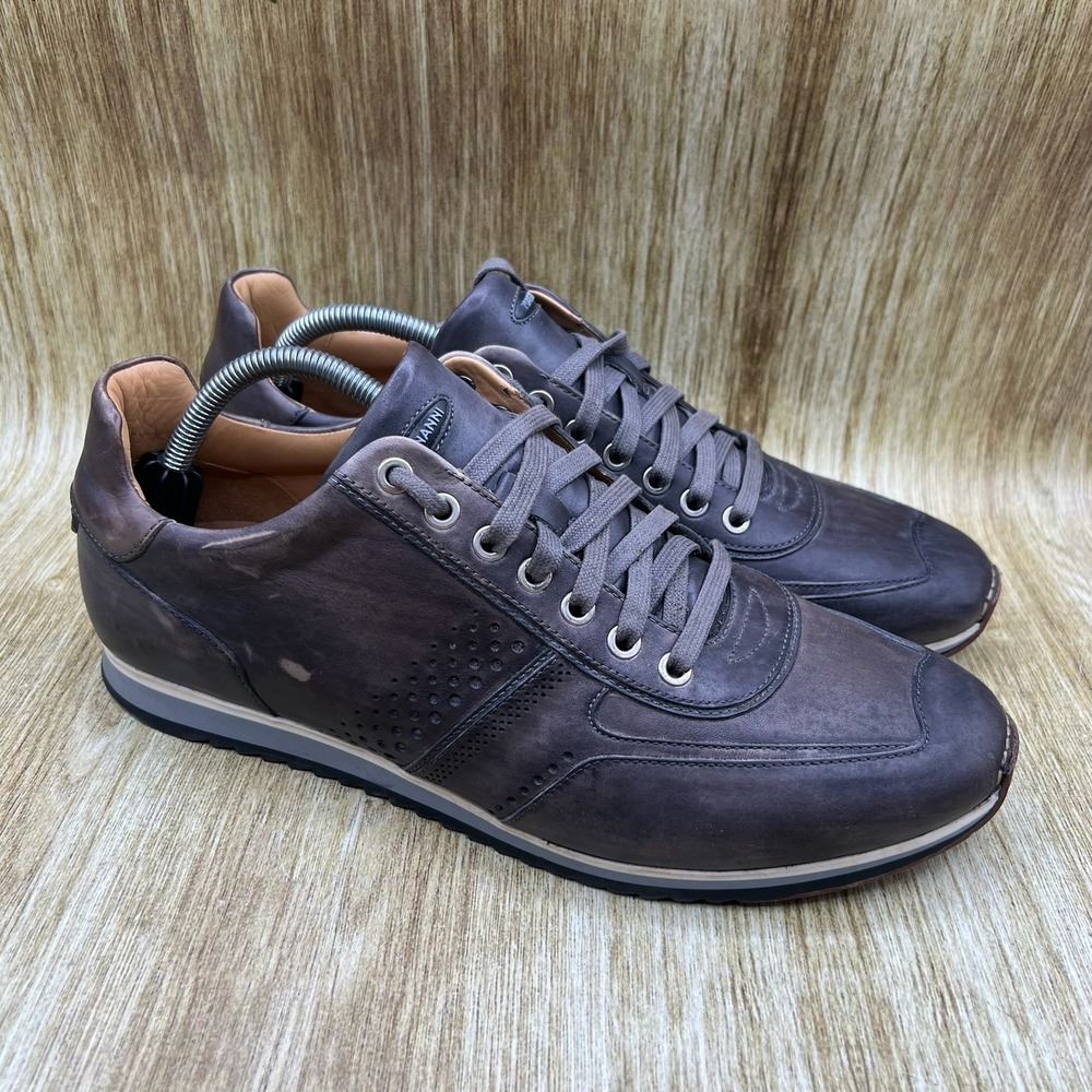 Magnanni Cristian Sneakers Men's 10.5 Grey Leather Burnished Low Top Spain 15745